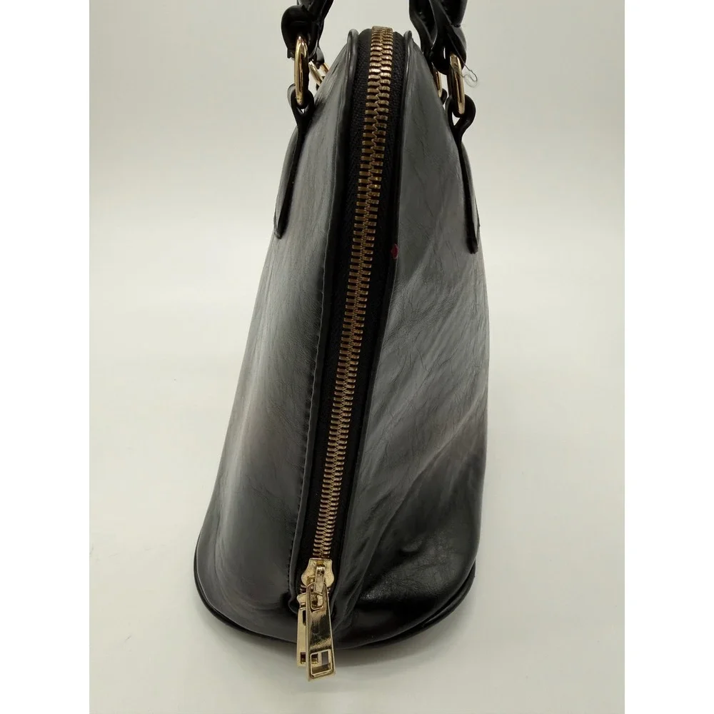 Harve Benard VTG Black Faux Leather Dome Satchel Handbag Gold Hardware High Shin